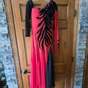 Ballroom dance competition gown with crystal and velvet detailing.